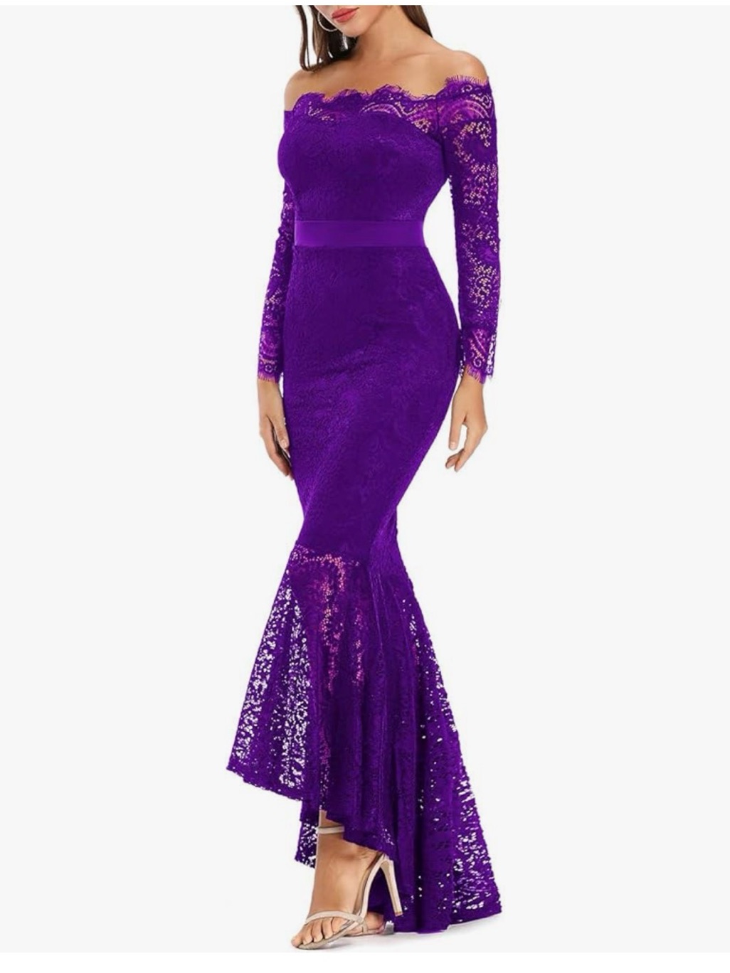 Purple Lace One-Shoulder Mermaid Evening Dress